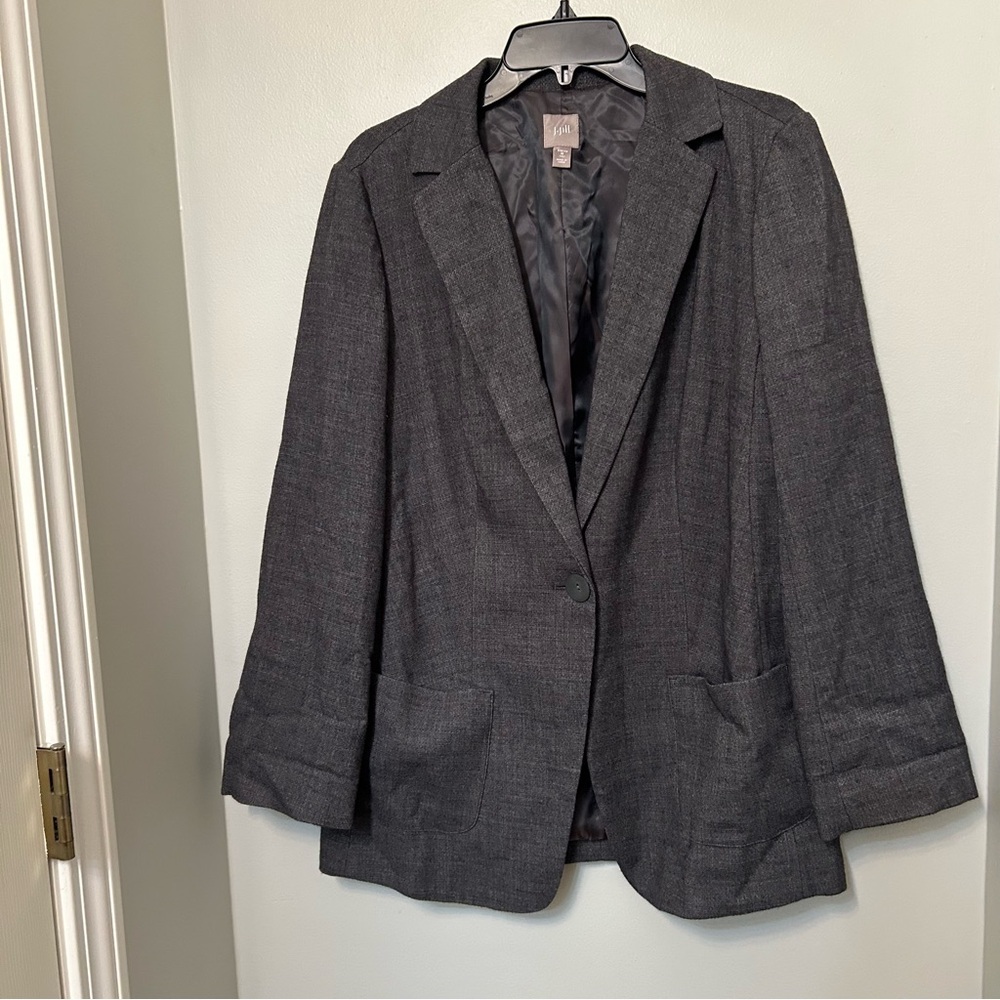 J‎ Jill Gray Grey Stretch Blazer Womens Size Medium Pockets One Button EUC